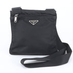 Prada Tessuto Nylon Triangle Logo Leather Shoulder Bag Crossbody Black