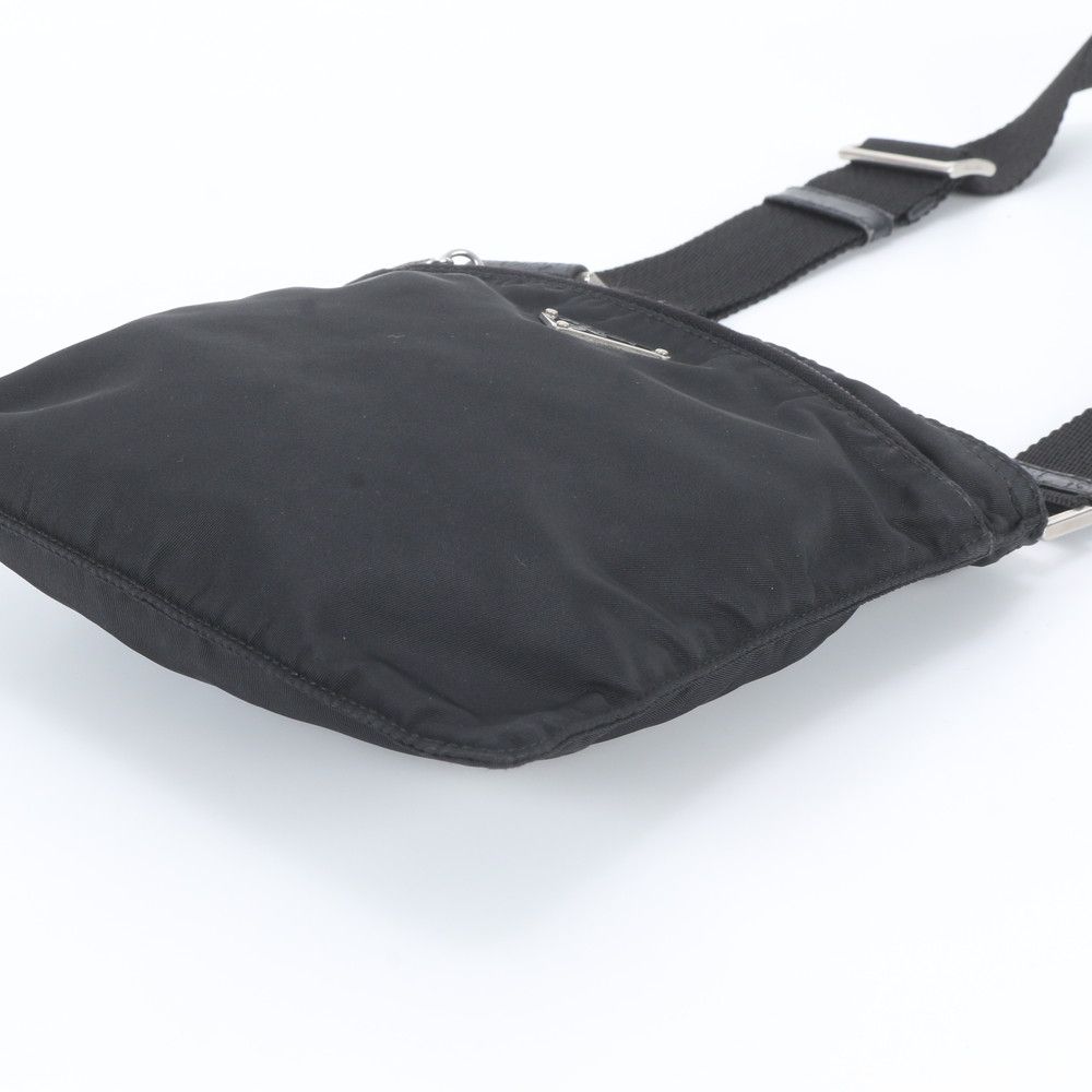 Prada Tessuto Nylon Triangle Logo Leather Shoulder Bag Crossbody Black — view 4