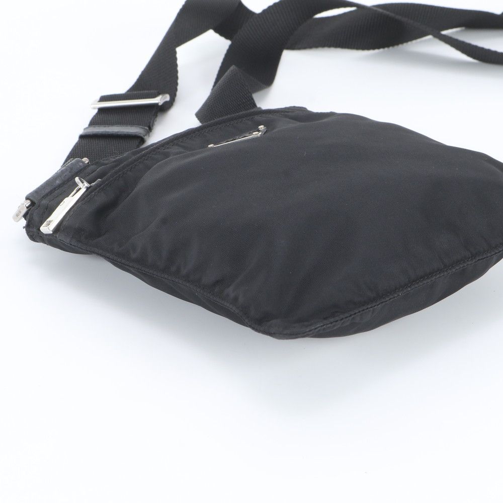Prada Tessuto Nylon Triangle Logo Leather Shoulder Bag Crossbody Black — view 5
