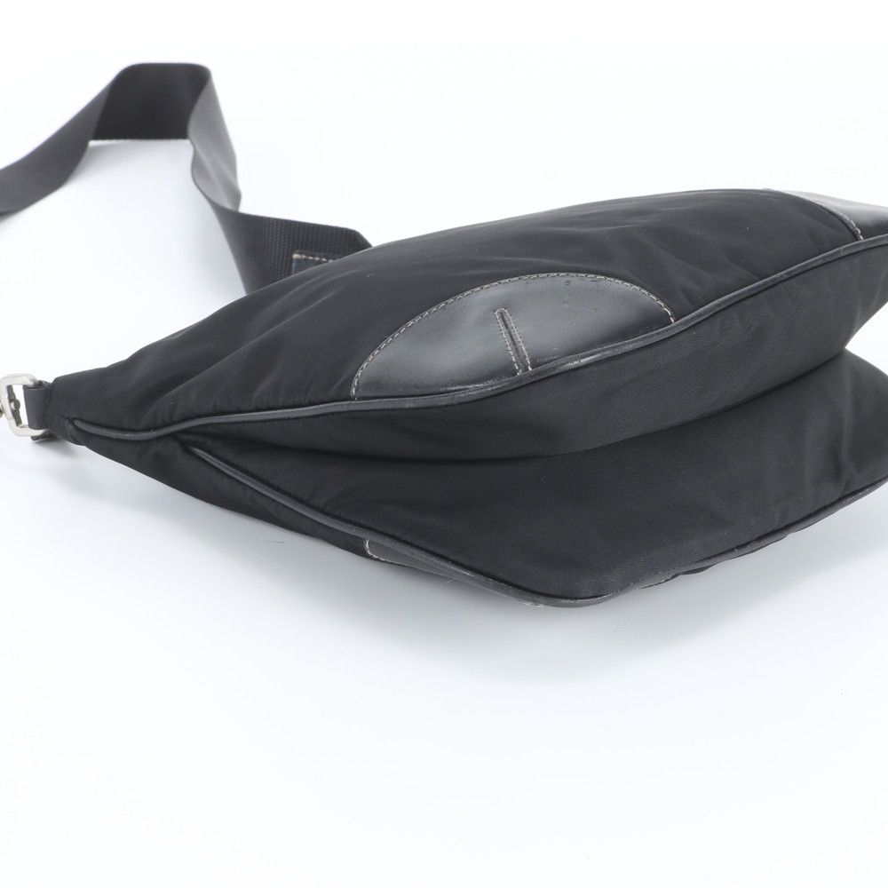 Prada Tessuto Nylon Triangle Logo Leather Shoulder Bag Crossbody Black — view 5