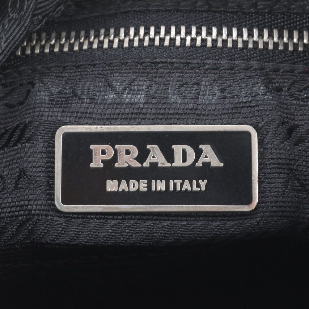 Prada Tessuto Nylon Triangle Logo Leather Shoulder Bag Crossbody Black — view 8