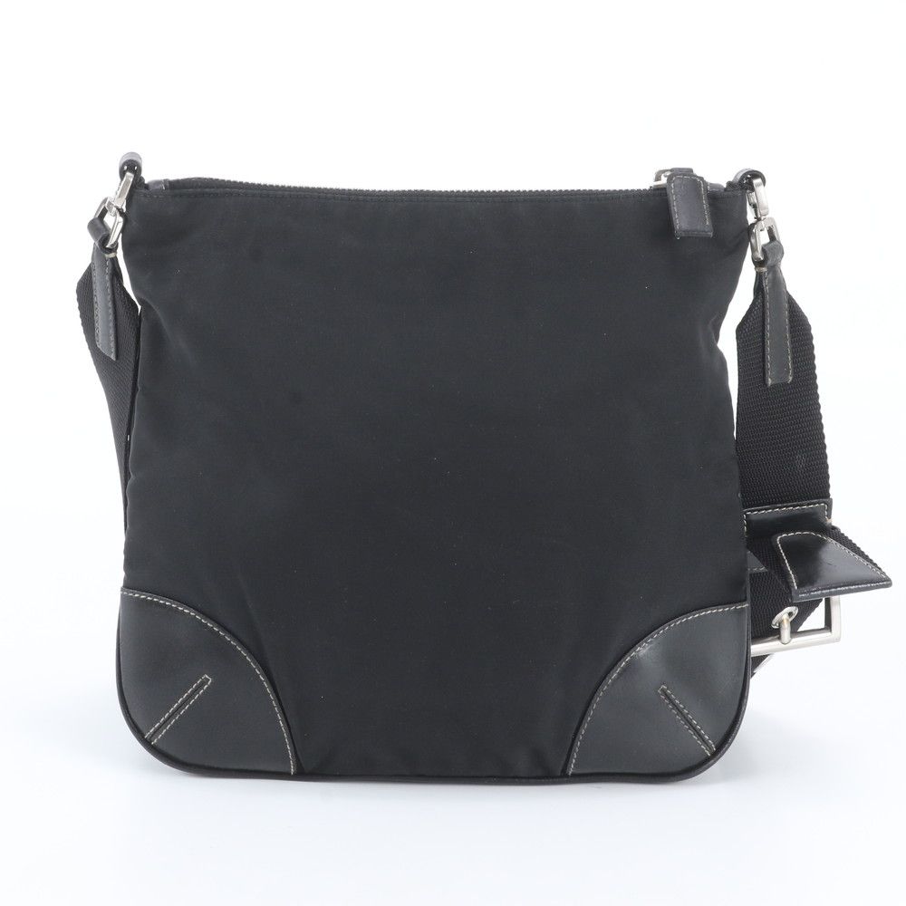 Prada Tessuto Nylon Triangle Logo Leather Shoulder Bag Crossbody Black — view 3