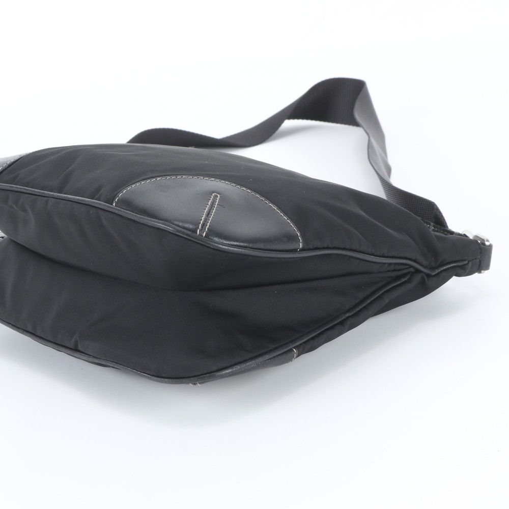 Prada Tessuto Nylon Triangle Logo Leather Shoulder Bag Crossbody Black — view 4