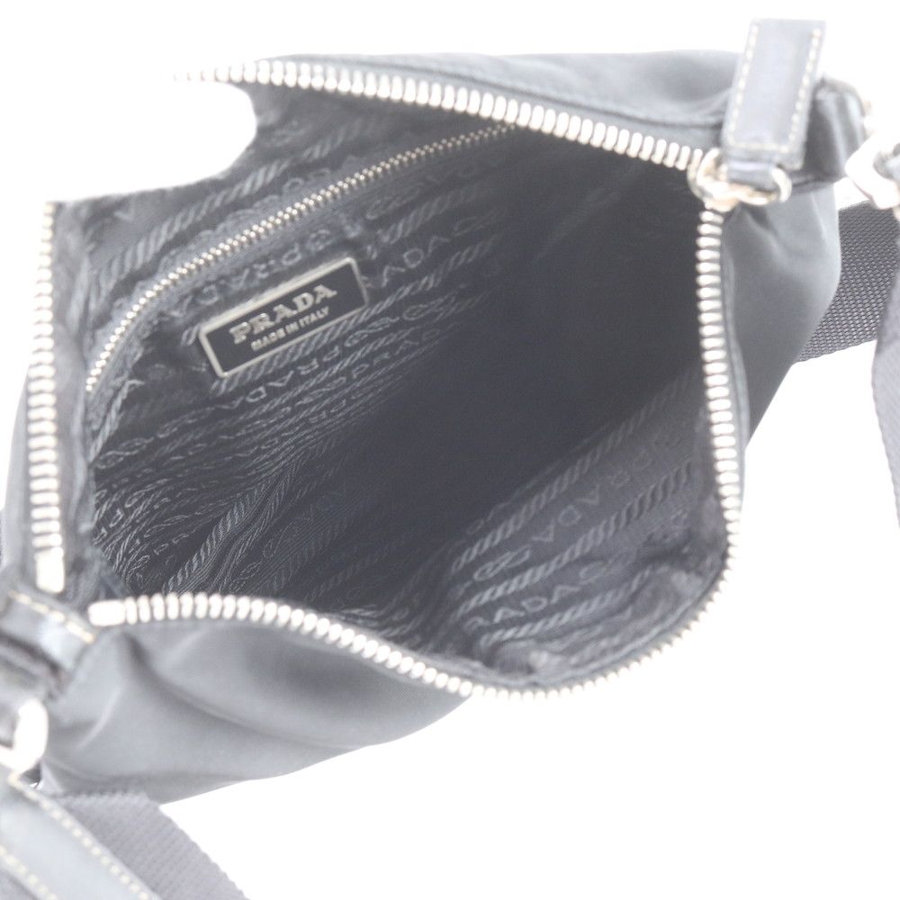 Prada Tessuto Nylon Triangle Logo Leather Shoulder Bag Crossbody Black — view 7