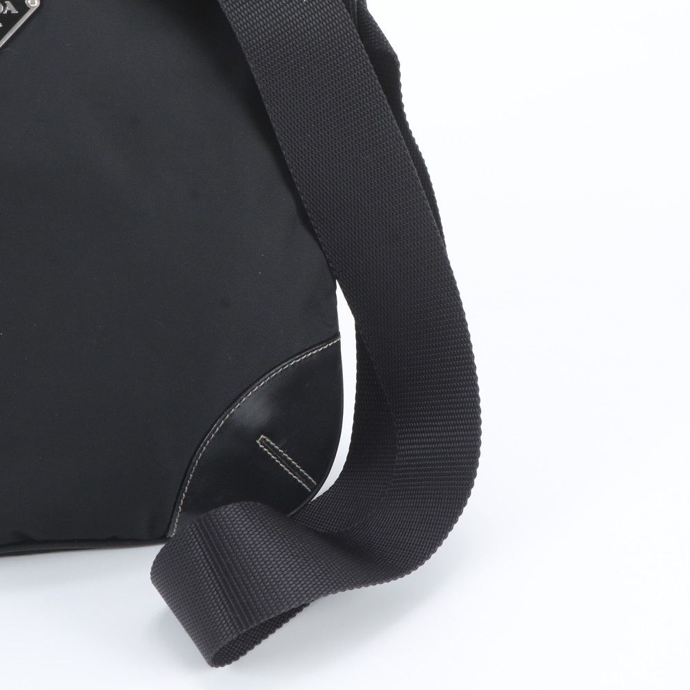 Prada Tessuto Nylon Triangle Logo Leather Shoulder Bag Crossbody Black — view 2