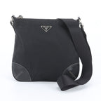 Prada Tessuto Nylon Triangle Logo Leather Shoulder Bag Crossbody Black