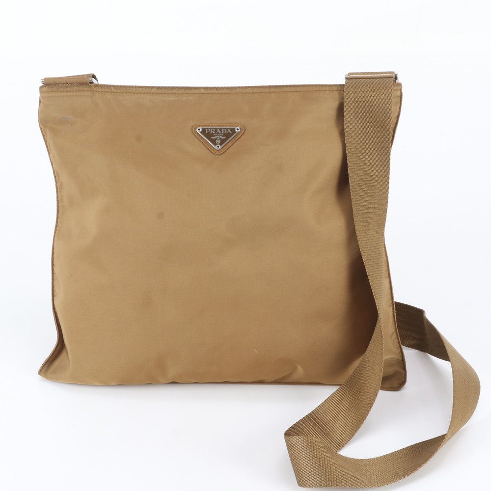 Prada Tessuto Nylon Triangle Logo Leather Shoulder Bag Crossbody Messenger