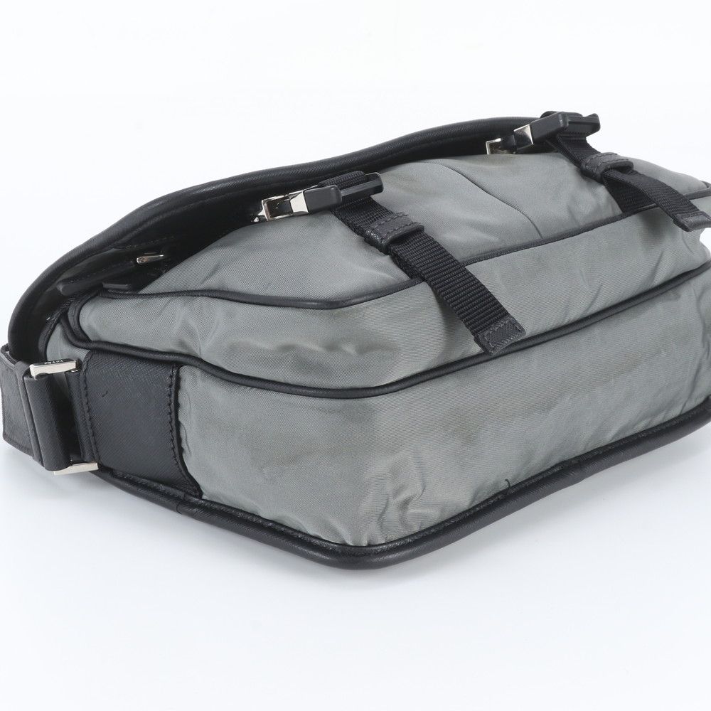 Prada Tessuto Nylon Triangle Logo Shoulder Bag Crossbody Messenger Gray — view 5