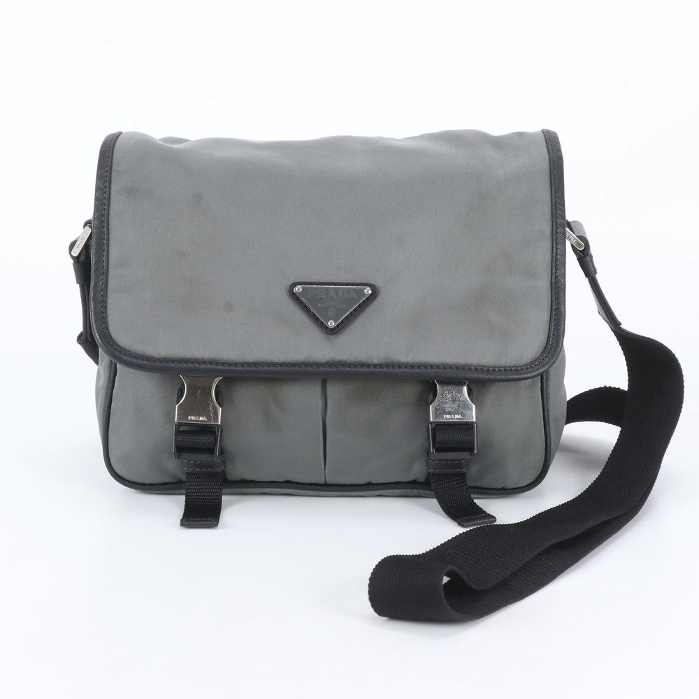 Prada Tessuto Nylon Triangle Logo Shoulder Bag Crossbody Messenger Gray