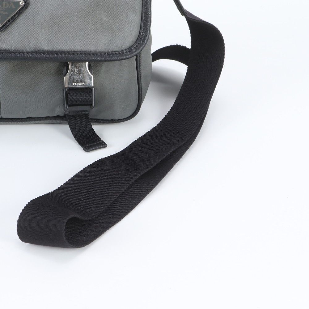 Prada Tessuto Nylon Triangle Logo Shoulder Bag Crossbody Messenger Gray — view 2