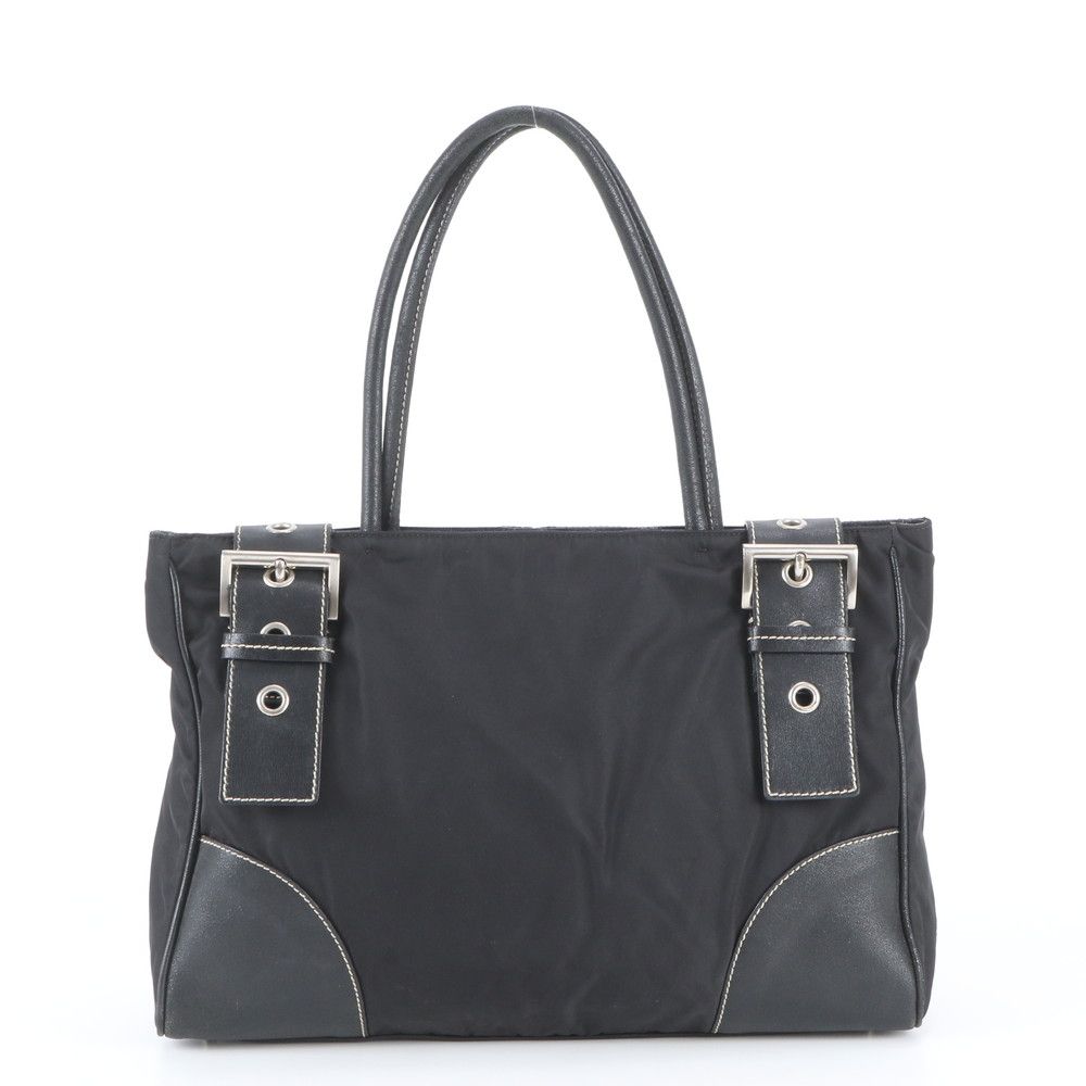 Prada Tessuto Nylon Leather Tote Bag Shoulder Hand Black
