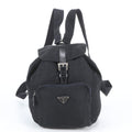 Prada Tessuto Nylon Triangle Logo Leather Backpack Black