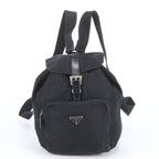 Prada Tessuto Nylon Triangle Logo Leather Backpack Black