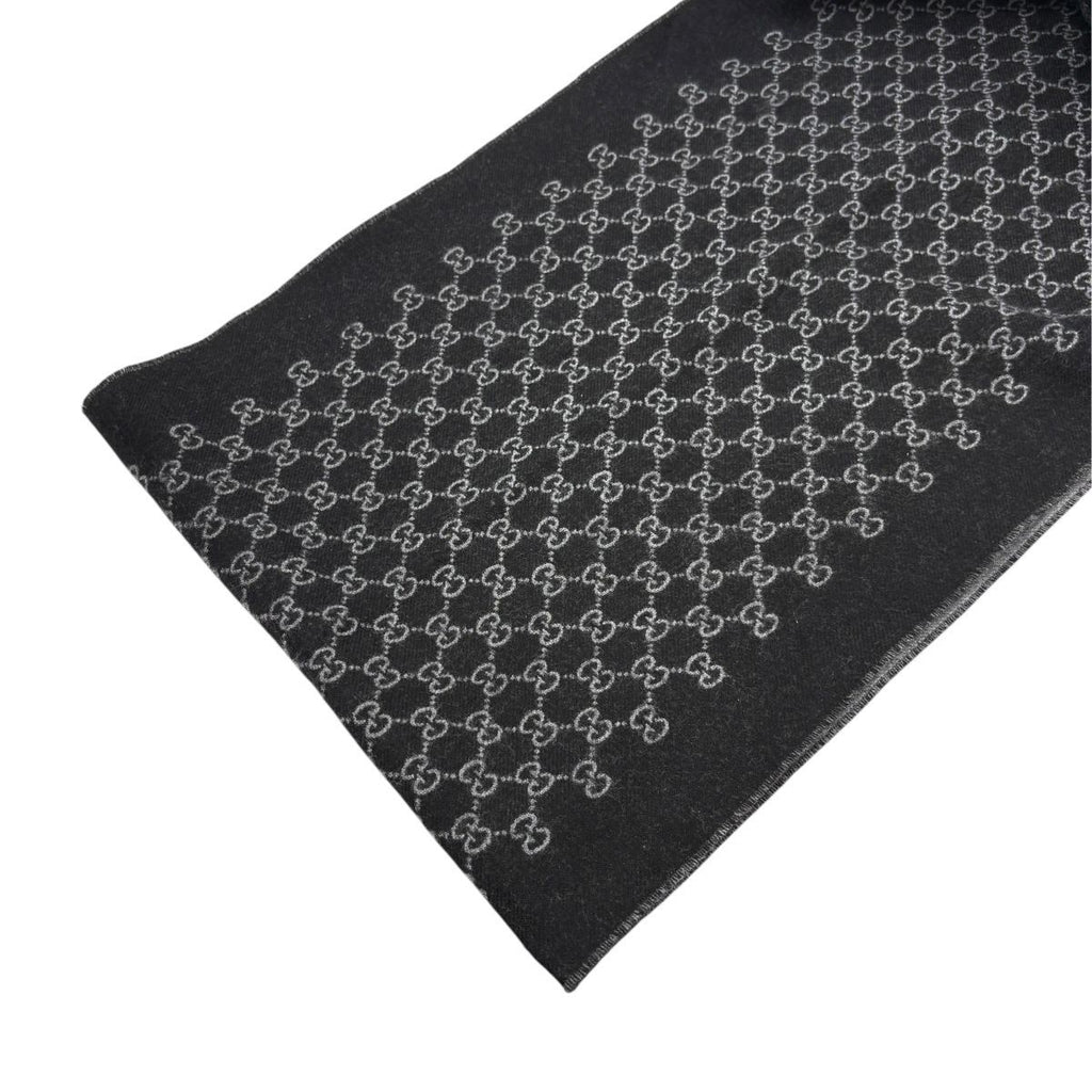 Gucci Double Jacquard GG Wool Scarf 33 175 Dark Gray Black — view 3