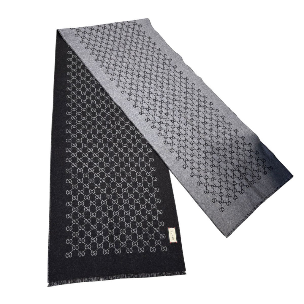 Gucci Double Jacquard GG Wool Scarf 33 175 Dark Gray Black — view 6