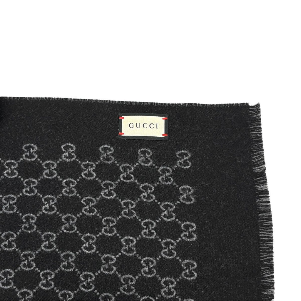 Gucci Double Jacquard GG Wool Scarf 33 175 Dark Gray Black — view 5