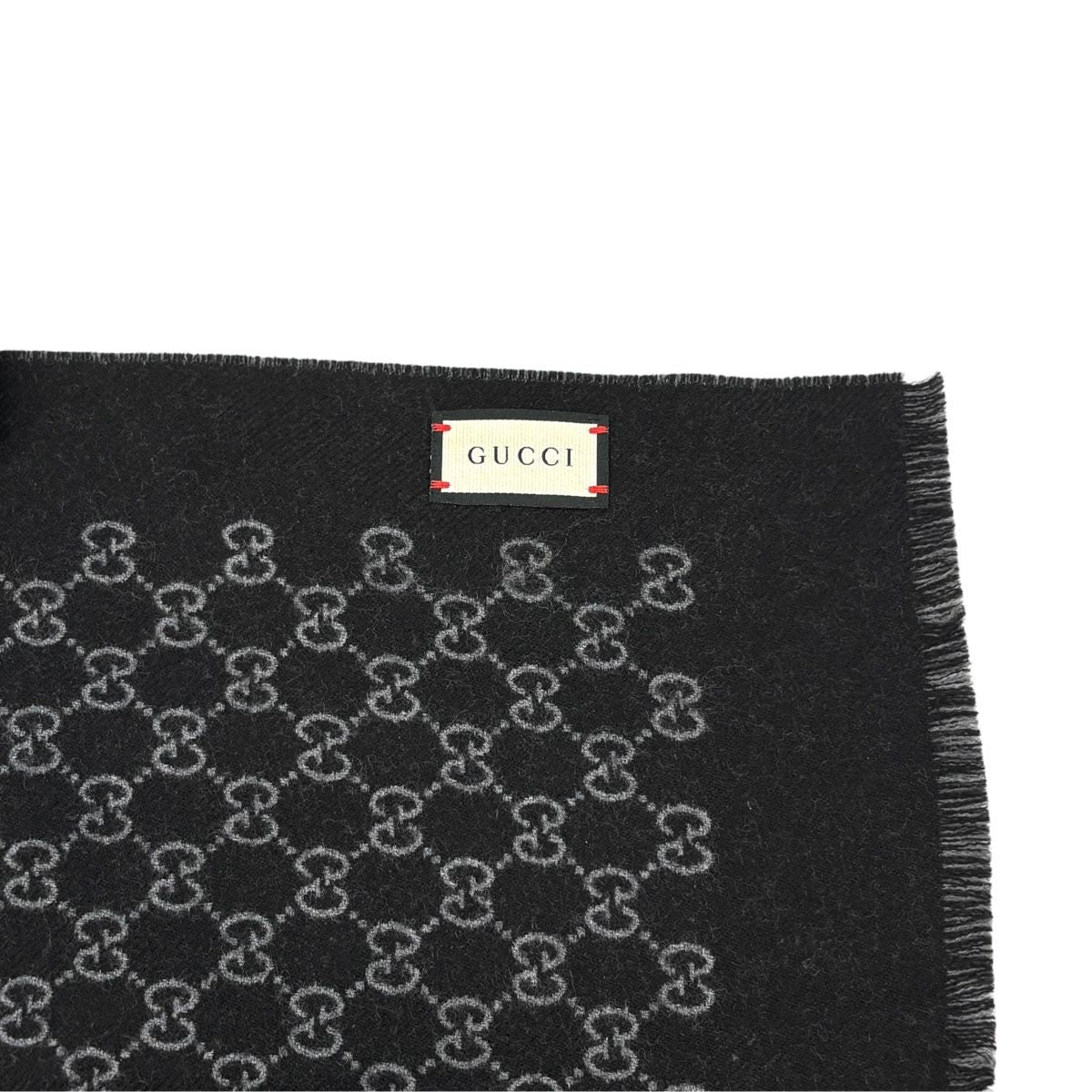 Gucci Double Jacquard GG Wool Scarf 33 175 Dark Gray Black — view 5