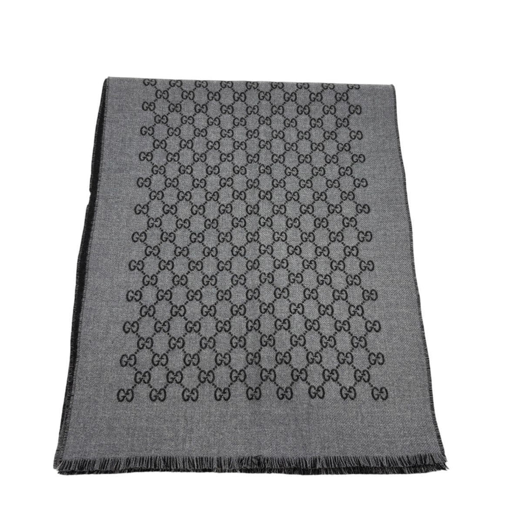 Gucci Double Jacquard GG Wool Scarf 33 175 Dark Gray Black — view 7