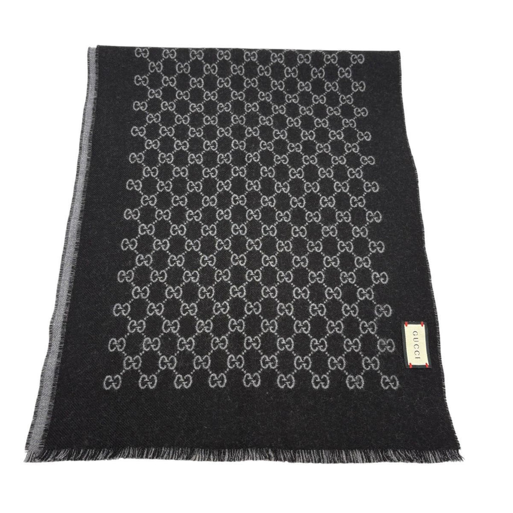 Gucci Double Jacquard GG Wool Scarf 33 175 Dark Gray Black — view 8