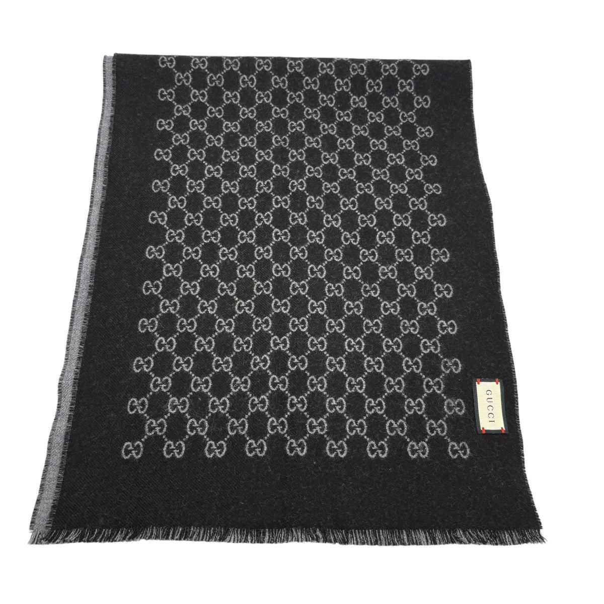 Gucci Double Jacquard GG Wool Scarf 33 175 Dark Gray Black — view 8