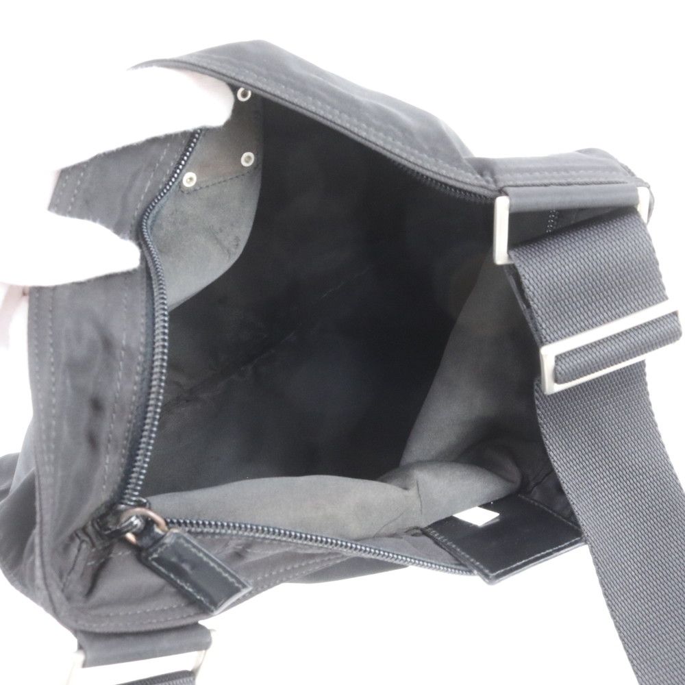 Prada Tessuto Nylon Triangle Logo Leather Shoulder Bag Crossbody Messenger Black — view 7