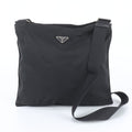Prada Tessuto Nylon Triangle Logo Leather Shoulder Bag Crossbody Messenger Black