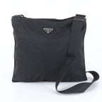 Prada Tessuto Nylon Triangle Logo Leather Shoulder Bag Crossbody Messenger Black