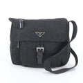 Prada Tessuto Nylon Triangle Logo Leather Shoulder Bag Crossbody Messenger Black