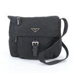 Prada Tessuto Nylon Triangle Logo Leather Shoulder Bag Crossbody Messenger Black