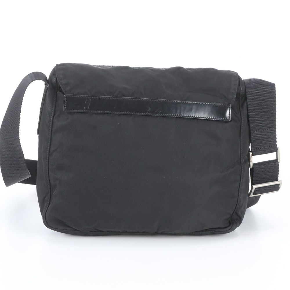 Prada Tessuto Nylon Triangle Logo Leather Shoulder Bag Crossbody Messenger Black — view 3