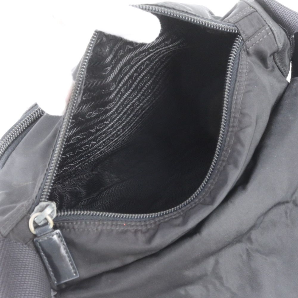 Prada Tessuto Nylon Triangle Logo Leather Shoulder Bag Crossbody Messenger Black — view 7