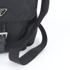 Prada Tessuto Nylon Triangle Logo Leather Shoulder Bag Crossbody Messenger Black — view 2