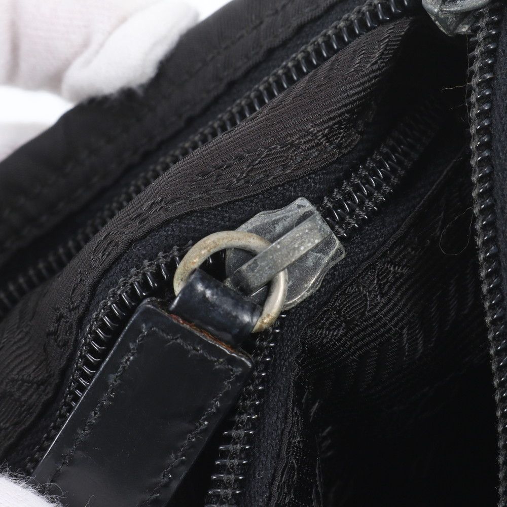 Prada Tessuto Nylon Triangle Logo Leather Shoulder Bag Crossbody Messenger Black — view 8