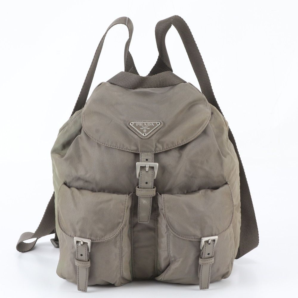 Prada Tessuto Nylon Triangle Logo Leather Backpack