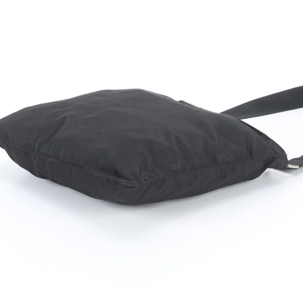 Prada Tessuto Nylon Triangle Logo Leather Shoulder Bag Crossbody Messenger Black — view 4