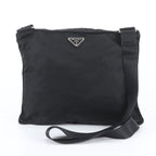 Prada Tessuto Nylon Triangle Logo Leather Shoulder Bag Crossbody Messenger Black