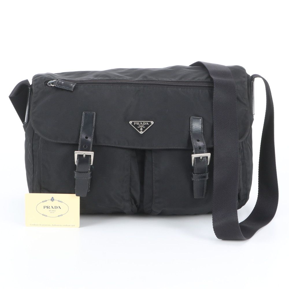 Prada Tessuto Nylon Leather Shoulder Bag Crossbody Messenger