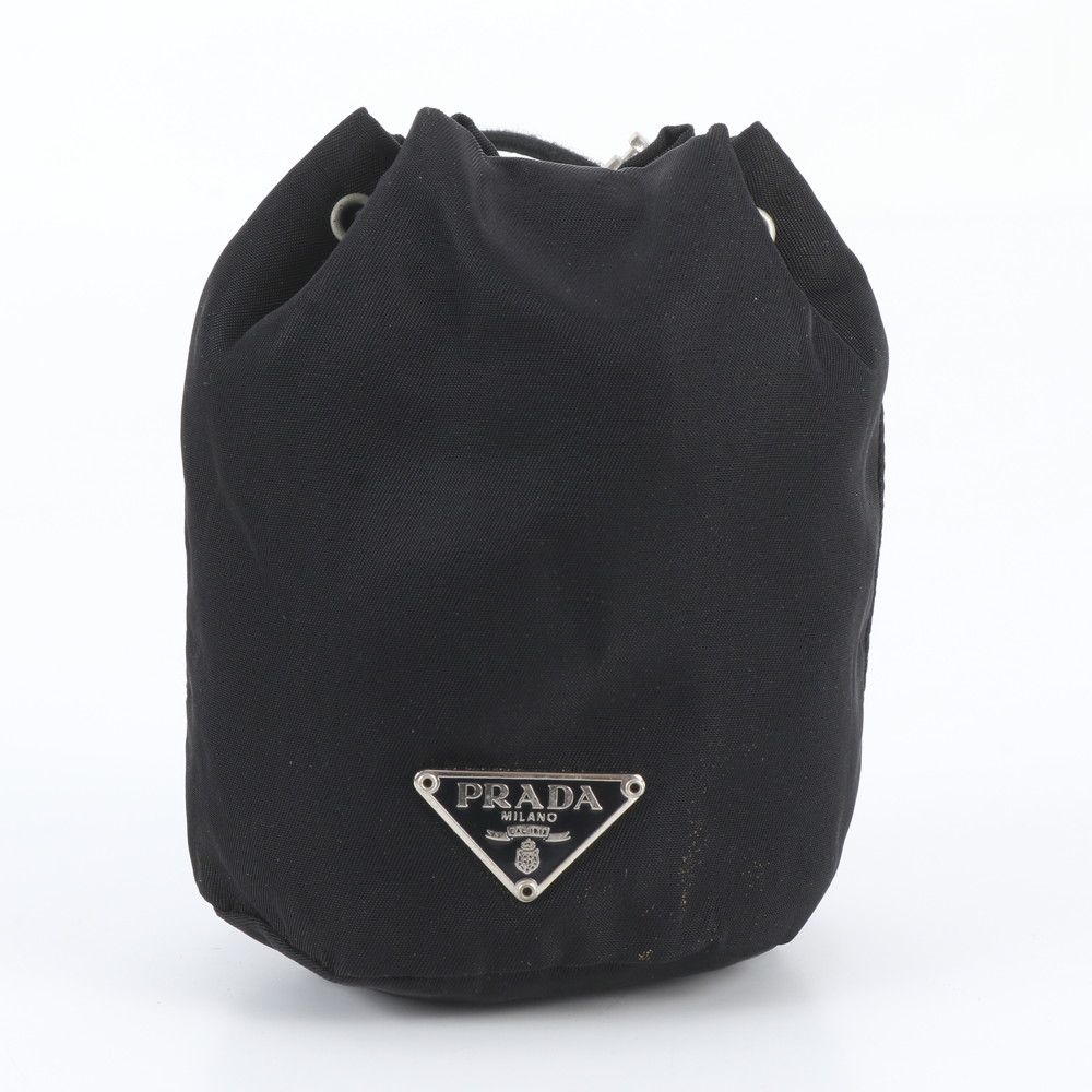 Prada Tessuto Nylon Triangle Logo Handbag Pouch Black