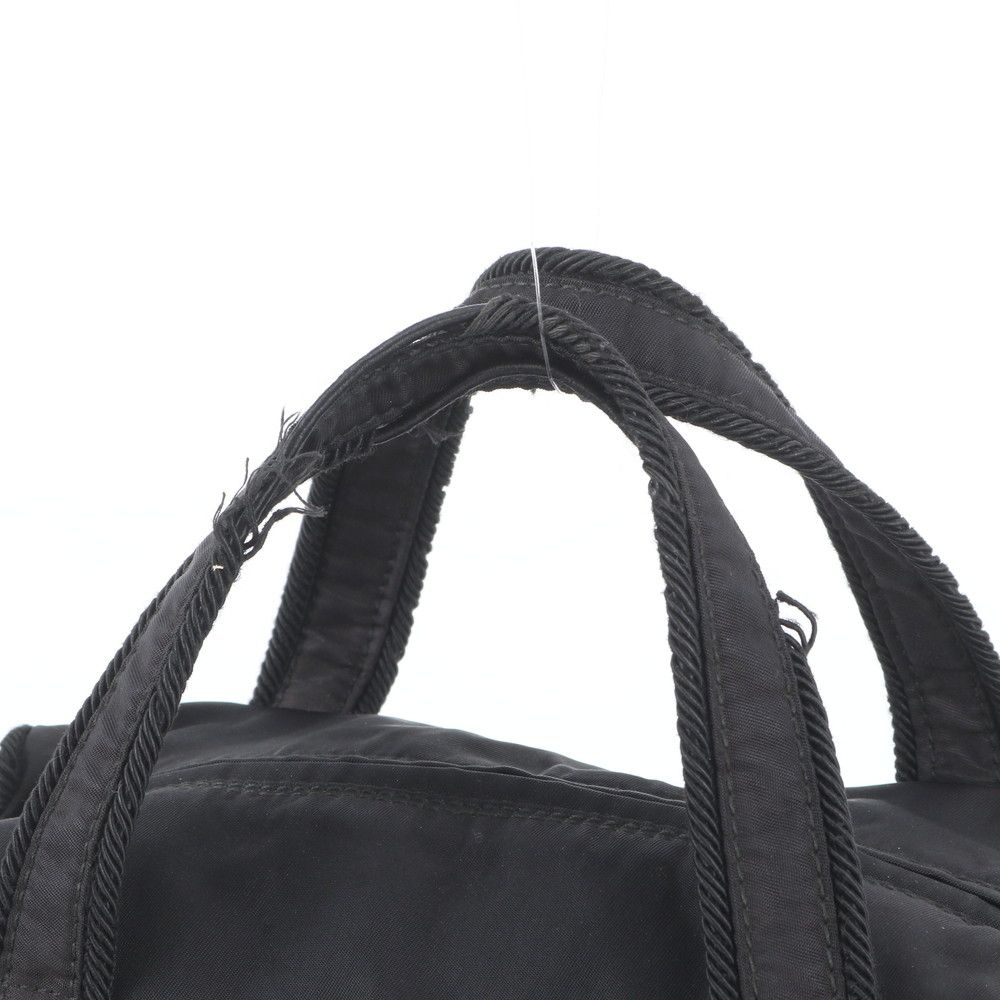 Prada Tessuto Nylon Bijou Logo Embroidery Tassel Handbag Black — view 2
