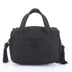 Prada Tessuto Nylon Bijou Logo Embroidery Tassel Handbag Black