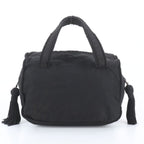 Prada Tessuto Nylon Bijou Logo Embroidery Tassel Handbag Black — view 3