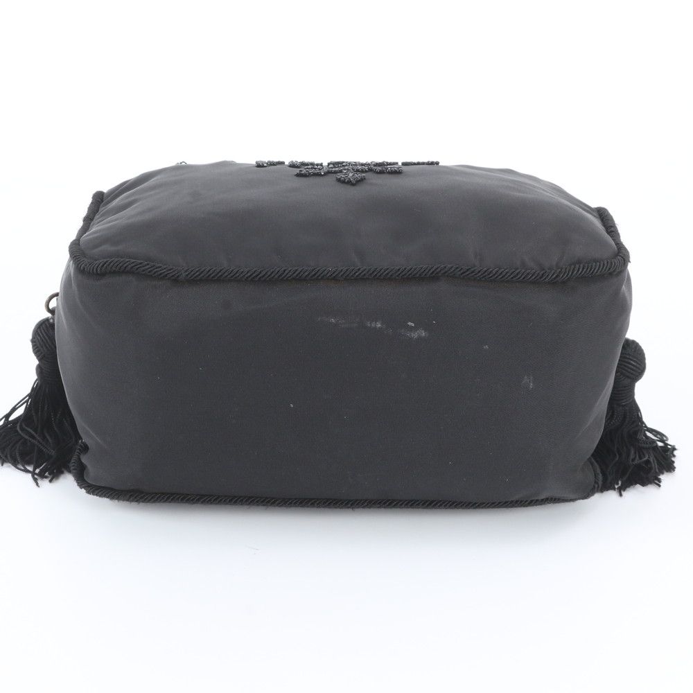 Prada Tessuto Nylon Bijou Logo Embroidery Tassel Handbag Black — view 6