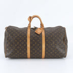 Louis Vuitton Monogram Keepall 55 Leather Boston Bag Tote Carry