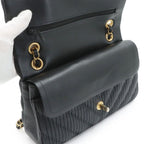 Chanel Chevron V-stitch Chain Shoulder Bag Leather Black Gold — view 7