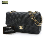 Chanel Chevron V-stitch Chain Shoulder Bag Leather Black Gold — view 2