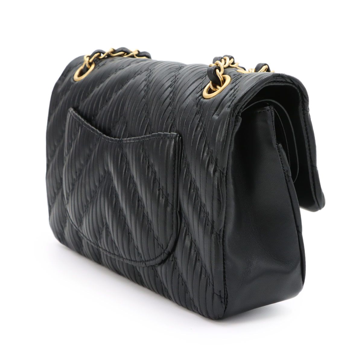 Chanel Chevron V-stitch Chain Shoulder Bag Leather Black Gold — view 4