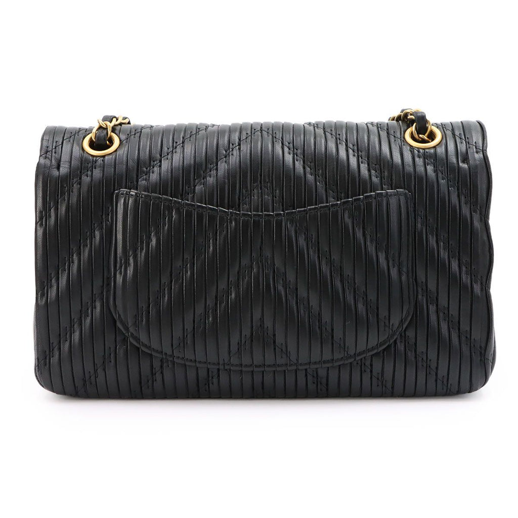 Chanel Chevron V-stitch Chain Shoulder Bag Leather Black Gold — view 3