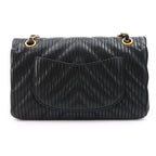 Chanel Chevron V-stitch Chain Shoulder Bag Leather Black Gold — view 3