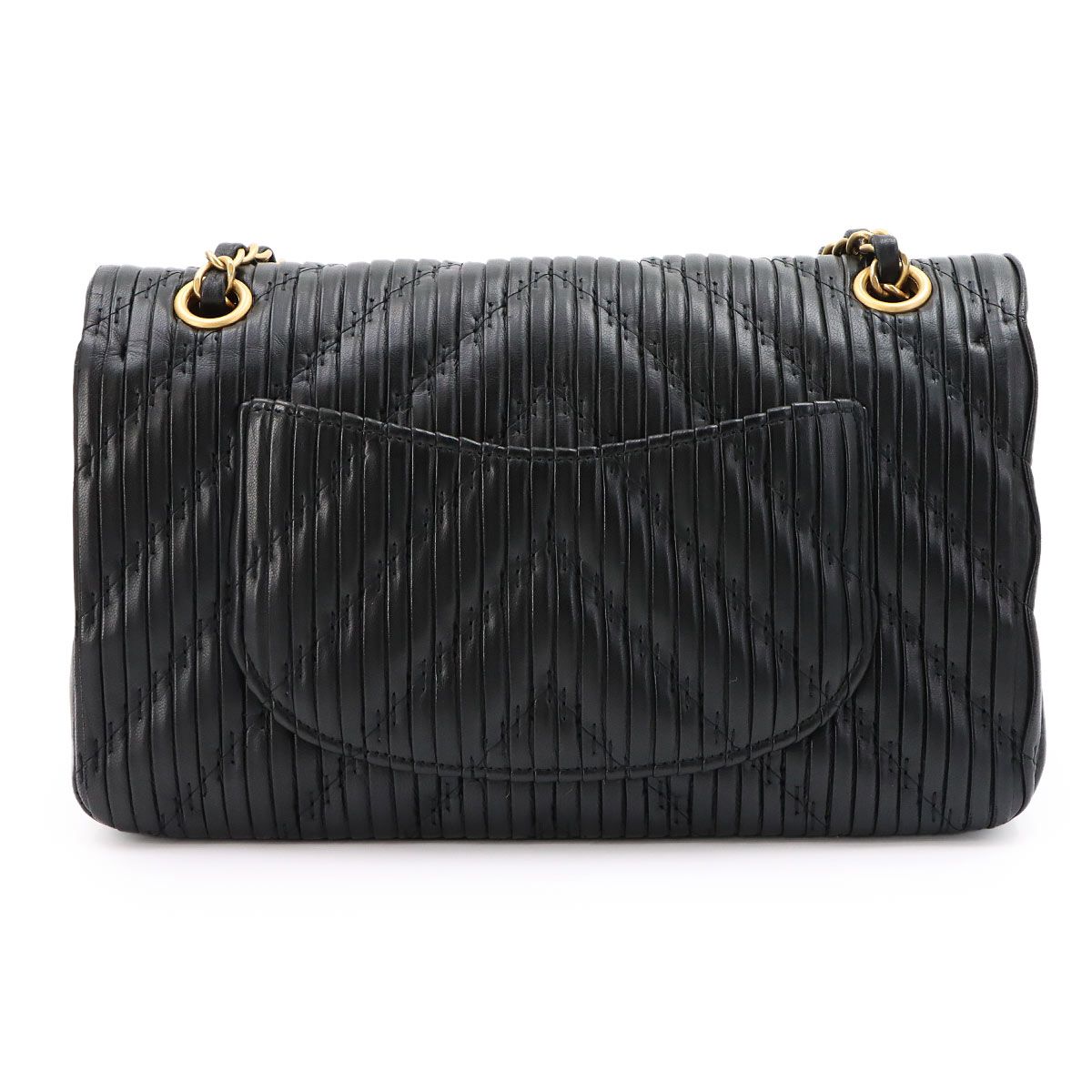 Chanel Chevron V-stitch Chain Shoulder Bag Leather Black Gold — view 3