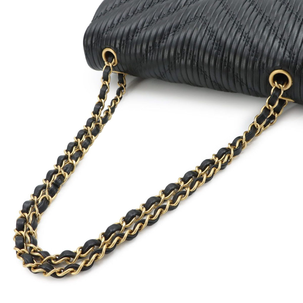 Chanel Chevron V-stitch Chain Shoulder Bag Leather Black Gold — view 6